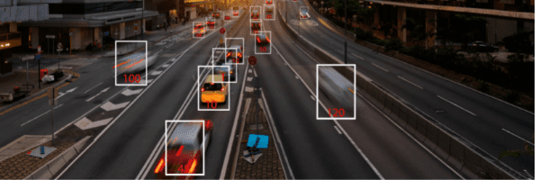 Highway. Scanning the movement and speed of cars with AI image recognition